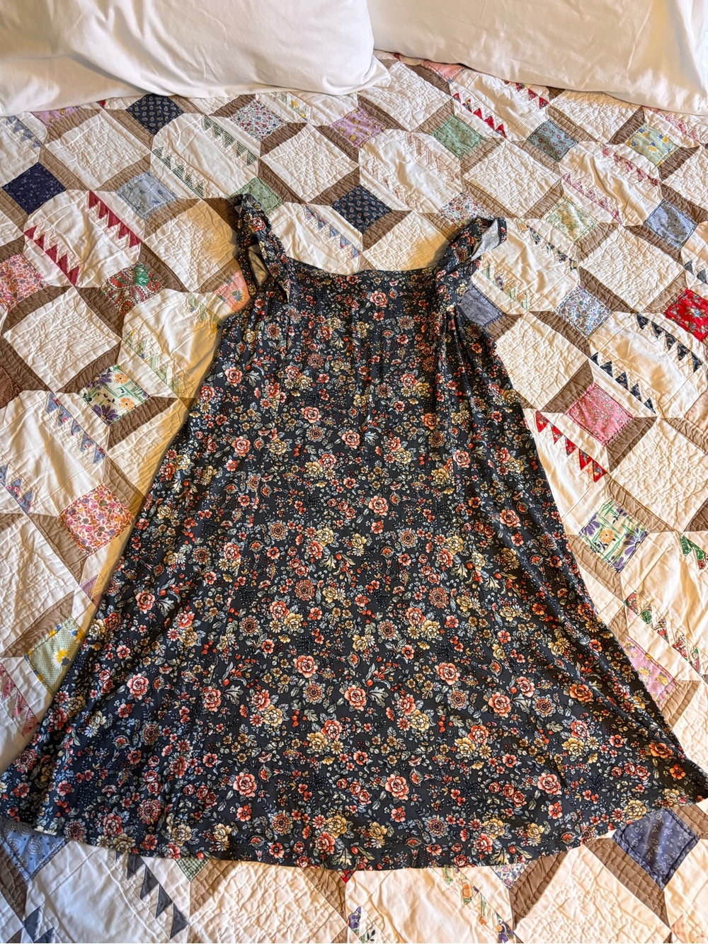 LOFT Black Floral Ruffle-Strap Girls Dress